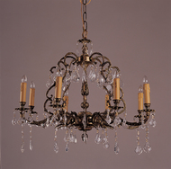 8 Light Antique French Brass & crystal Chandeliers K8