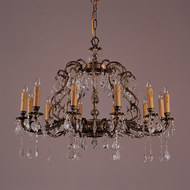 12 Light Antique French Brass & crystal Chandeliers K12