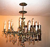 15 Light Antique French brass crystal chandelier K15